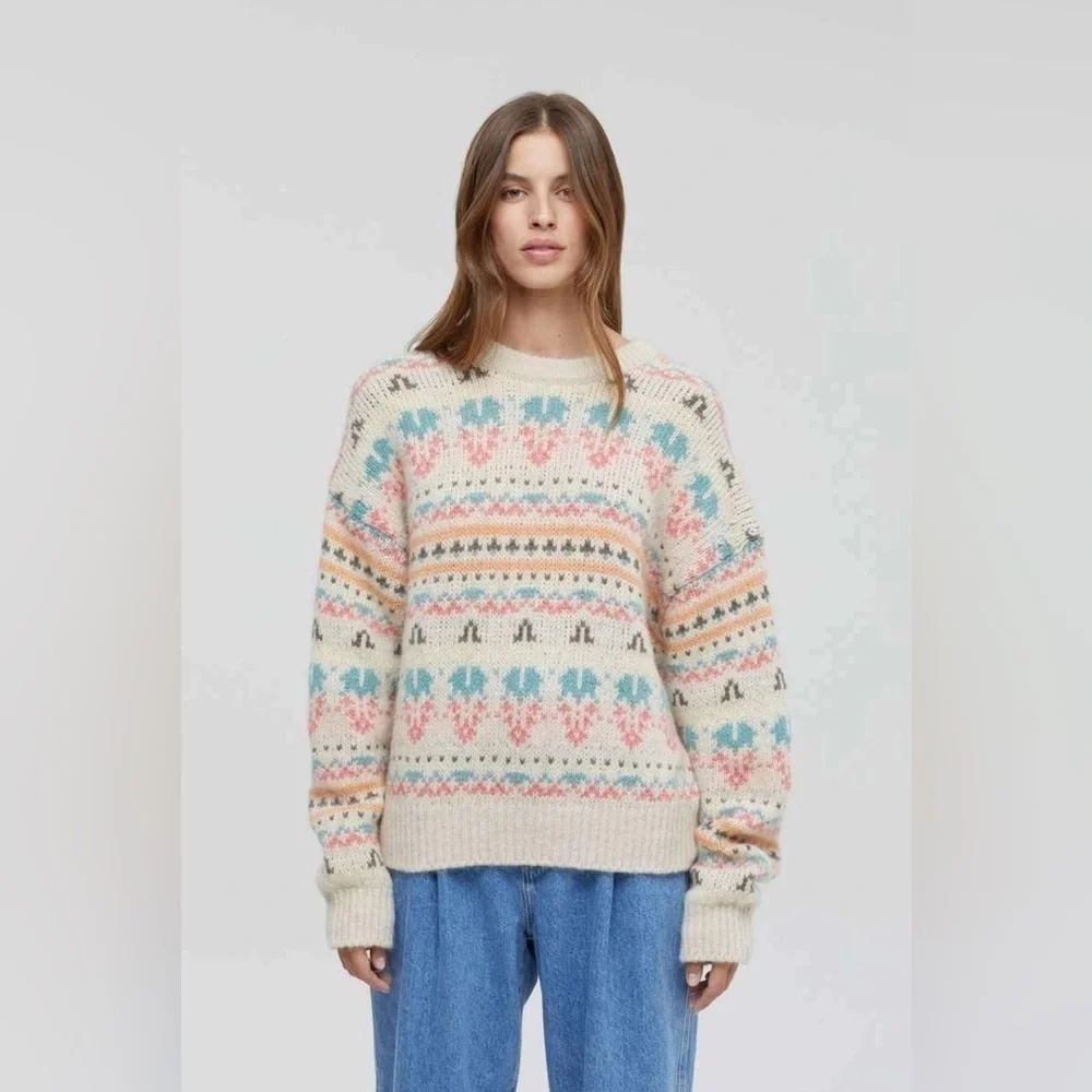 $425 CLOSED Alpaca Wool Jacquard Fair Isle Sweater Multicolor Ivory Size XS
